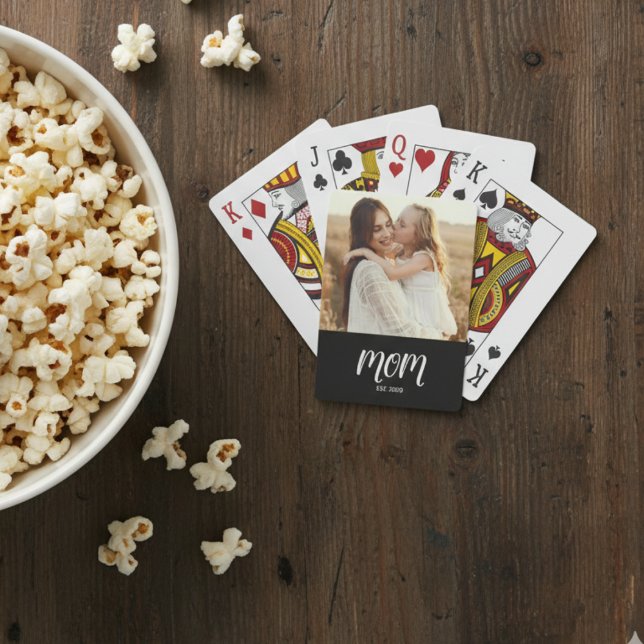 Mom Established Script Black Photo Playing Cards Spielkarten (Von Creator hochgeladen)