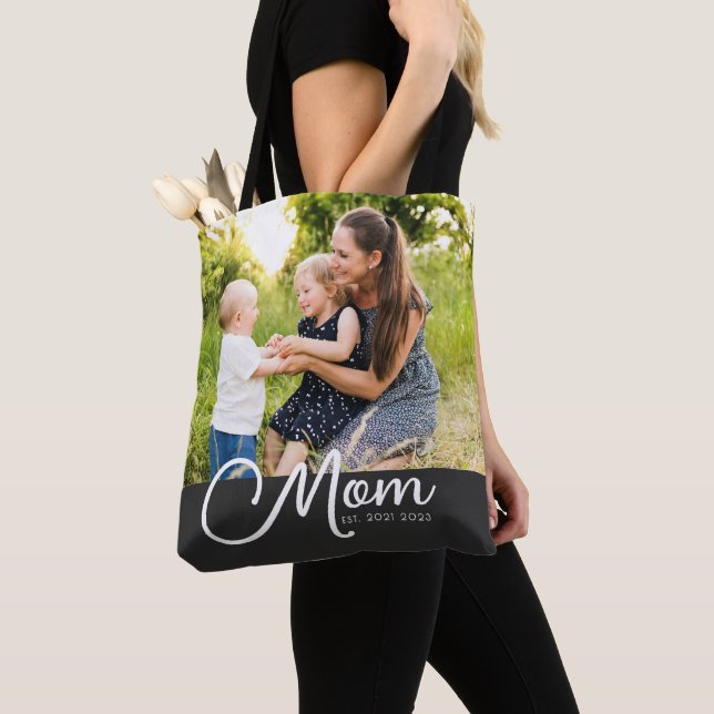 Mom Established Script Black Photo Tote Bag (Von Nahem)