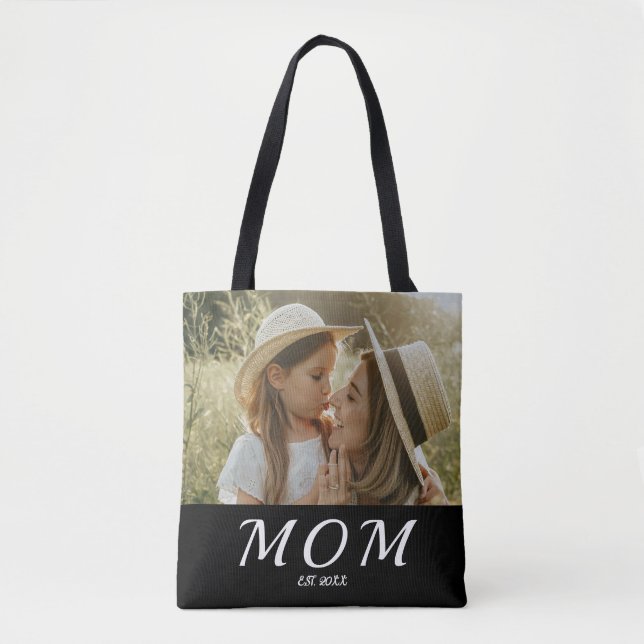 Mom Established Script Black Photo  Tote Bag (Vorderseite)