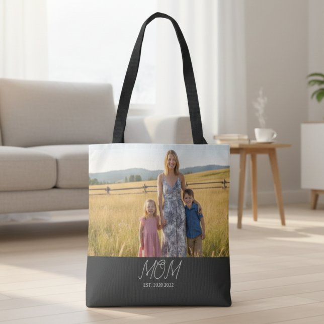 Mom Established Script Black Photo Tote Bag (Von Creator hochgeladen)