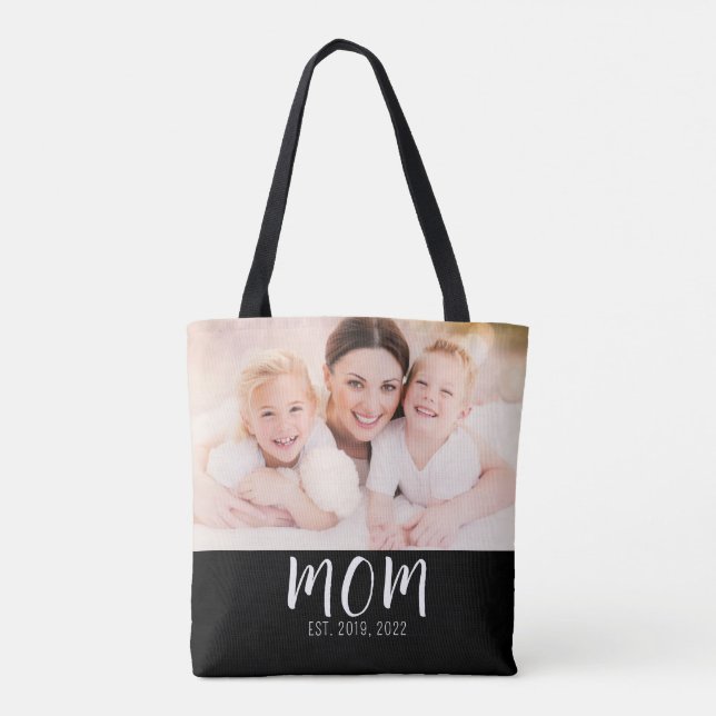 Mom Established Script Black Photo Tote Bag (Rückseite)