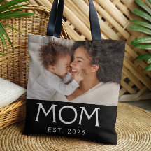 Mom Established Typography Black Photo Tote Bag
