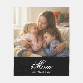 Mom Established White Elegant Script Photo Fleecedecke