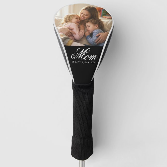 Mom Established White Elegant Script Photo Golf Headcover (Vorderseite)