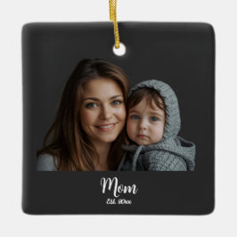 Mom Established Year Black Modern Script Keramikornament