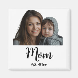 Mom Established Year Black Modern Script Magnet