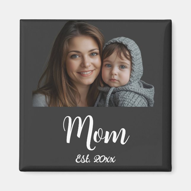 Mom Established Year Black Modern Script  Magnet (Vorne)