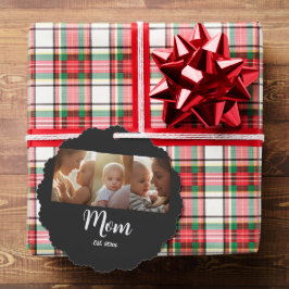 Mom Established Year Modern Script Black 3 Photo Ornament Karte
