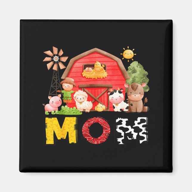Mom Farm Cow Birthday Boy Matching Family Matching Magnet (Vorne)