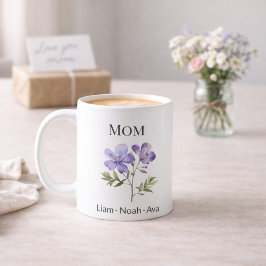 Mom February Birth Flower with Kids Names Kaffeetasse