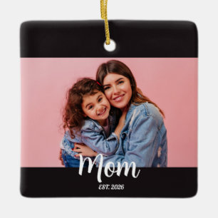 Mom Gegründet Schwarz Weiß Schrift Foto  Keramikornament