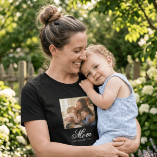 Mom Gegründet Schwarzes Elegantes Skript Foto T-Shirt