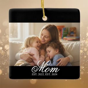 Mom Gegründet Weiße Elegante Schrift Foto Keramikornament