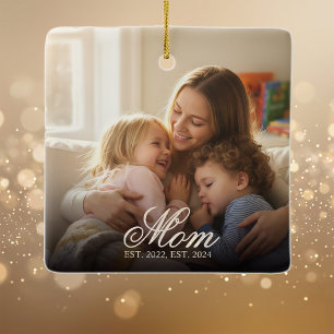 Mom Gegründet Weiße Elegante Schrift Foto Keramikornament