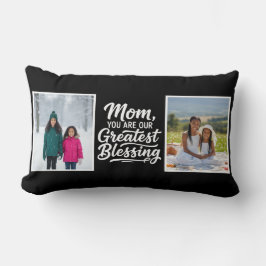 Mom Greatest Blessing 2 Custom Photo Black Lendenkissen