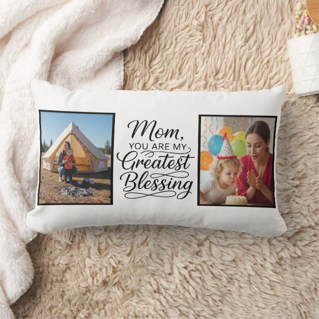 Mom Greatest Blessing 2 Photo Custom Black White Lendenkissen (Decke)