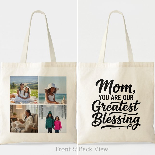 Mom Greatest Blessing 4 Custom Photo Modern Grid Tragetasche (Von Creator hochgeladen)