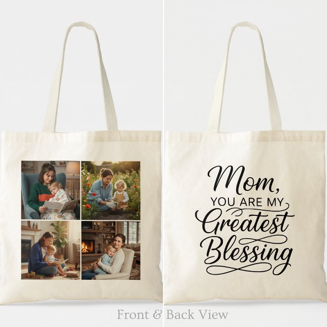 Mom Greatest Blessing 4 Photo Custom Grid Modern Tragetasche (Von Creator hochgeladen)