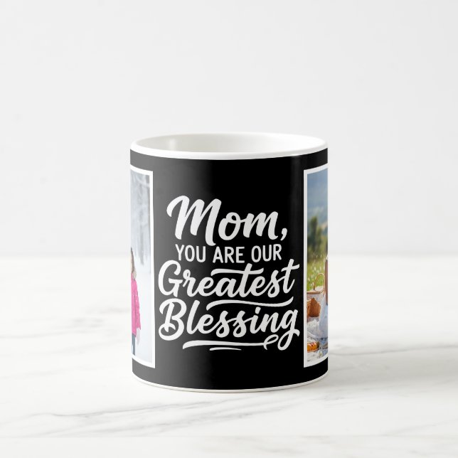 Mom Greatest Blessing Brush Script 2 Photo Black Kaffeetasse (Mittel)