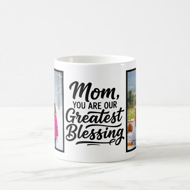 Mom Greatest Blessing Brush Script Custom 2 Photo Kaffeetasse (Mittel)