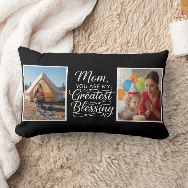 Mom Greatest Blessing Two Photo Custom Minimalist Lendenkissen (Decke)
