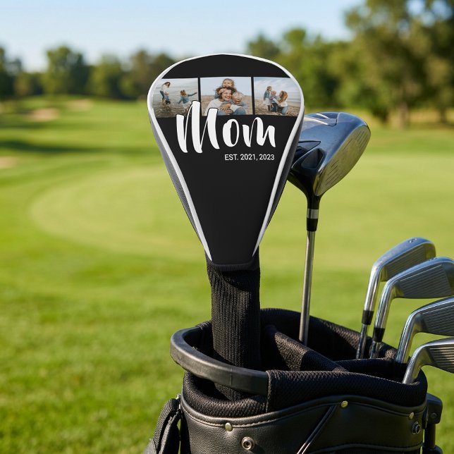 Mom hat modernes fettes Skript Schwarz 3 Foto eing Golf Headcover (Mom Established Modern Bold Script Black 3 Photo Golf Head Cover)