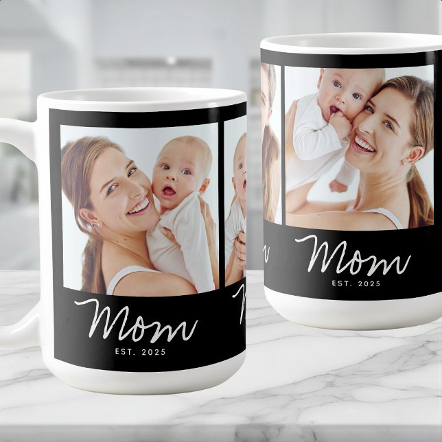Mom hat Skript Schwarz 3 Foto Kaffeetasse (Von Creator hochgeladen)