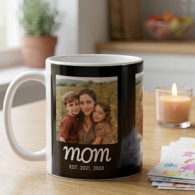 Mom hat Skript Schwarz 3 Foto Kaffeetasse (Von Creator hochgeladen)