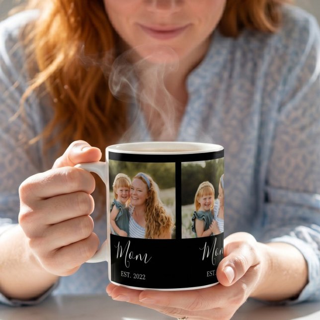 Mom hat Skript Schwarz 3 Foto Kaffeetasse (Von Creator hochgeladen)