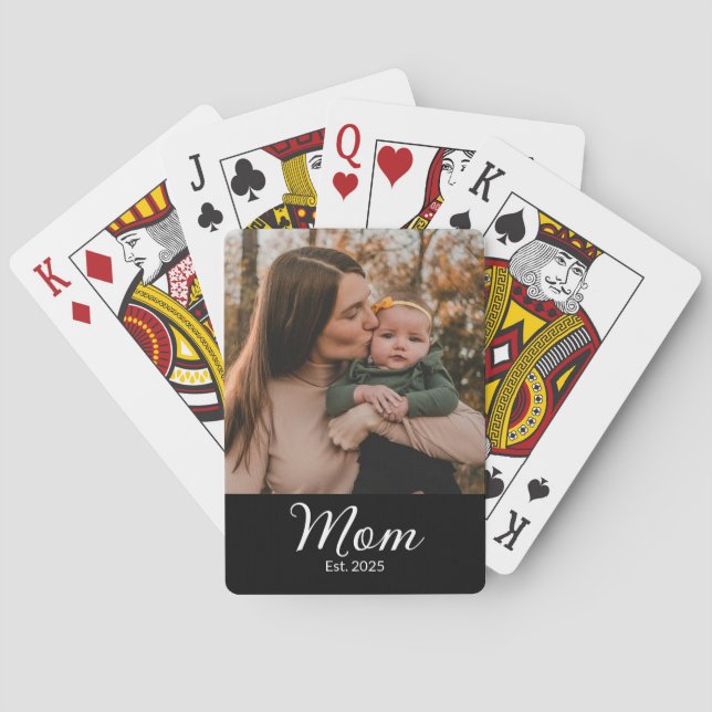 Mom hat Skript Schwarz Foto Spielkarten (Rückseite)