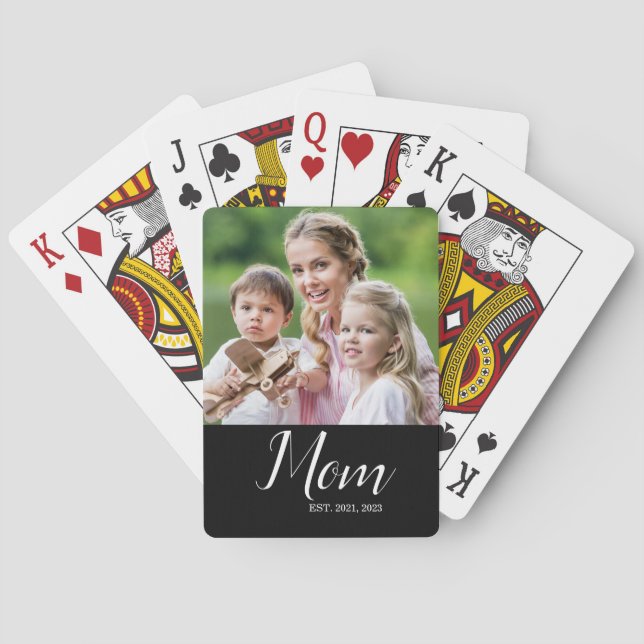 Mom hat's Skript Schwarz Foto  Spielkarten (Rückseite)