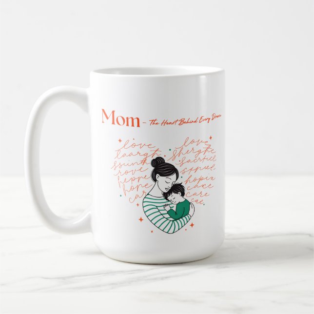 Mom Heart Love Typography Motherhood Art Kaffeetasse (Links)