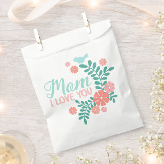 Mom I love you text in cute floral bird design Geschenktütchen