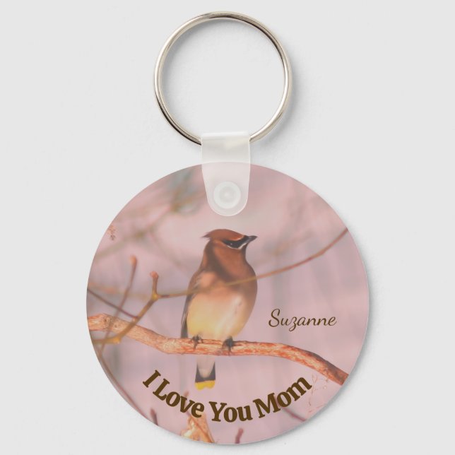 Mom I Love You Waxwing Personalized Schlüsselanhänger (Vorderseite)