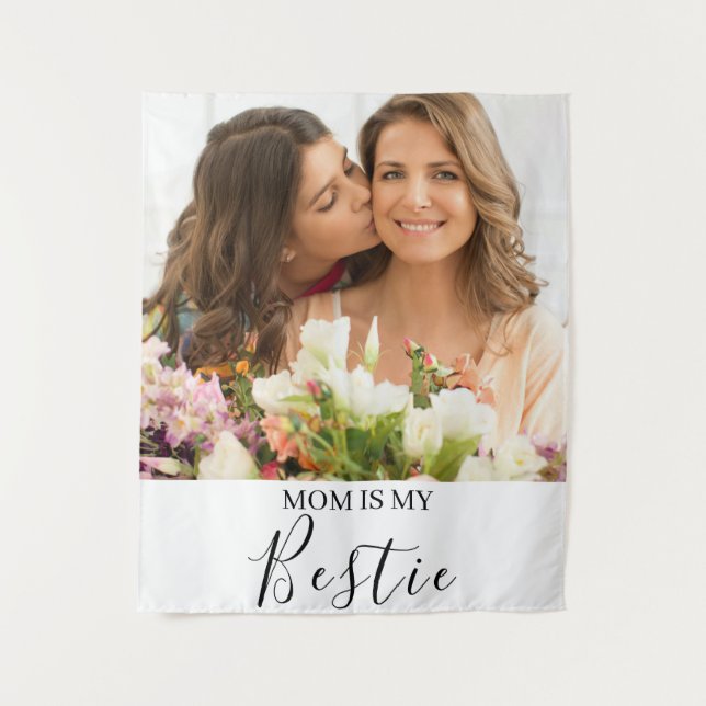 Mom Is My Bestie Personalized Names Photo Wandteppich (Vorderseite)