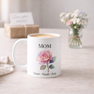 Mom June Birth Flower with Kids Names Kaffeetasse