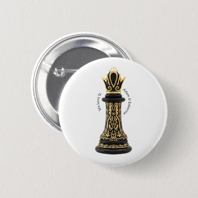 MOM Königin meines Lebens, Golden Script Black Che Button (Vorne & Hinten)