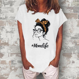 Mom Life Leopard Print T-Shirt | Messy Bun Graphic Tri-Blend Shirt