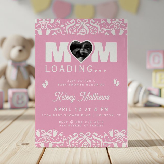 Mom Loading Ultrasound Photo Pink Baby Shower Einladung (Mom Loading Ultrasound Photo Pink Baby Shower Invitation
)