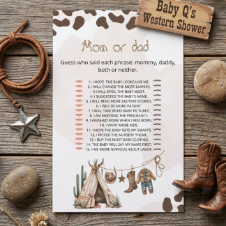 Mom oder Dad Spielkarte Cowboy howdy Baby Shower