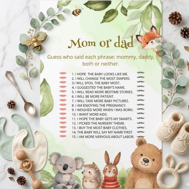 Mom oder Dad Spielkarte Waldtier Baby-Party (Von Creator hochgeladen)