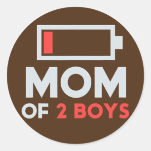 Mom Of 2 Boys Low Battery Tired Mom With Son Runder Aufkleber