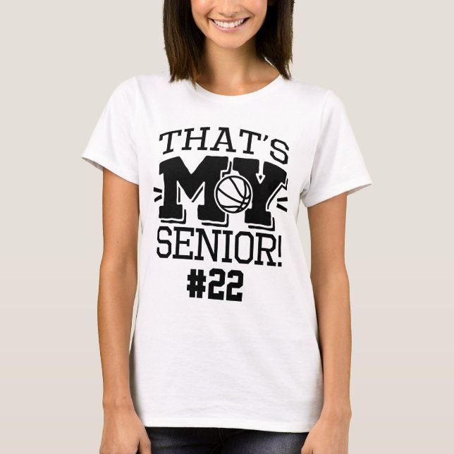 Mom of Basketball Senior Jersey Number & Name T-Shirt (Vorderseite)