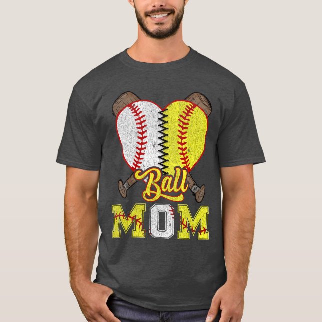 Mom of Both Ball Mom Half Softball Half Baseball v T-Shirt (Vorderseite)