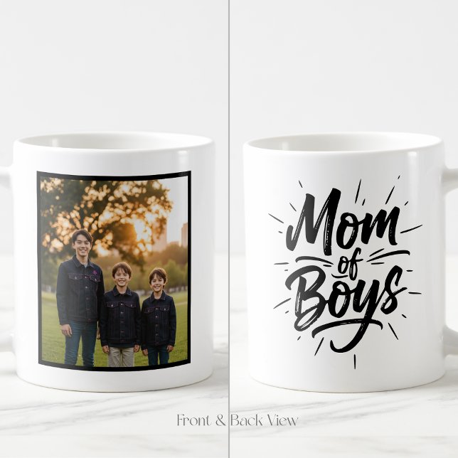 Mom of Boys Brush Script Custom 1 Photo Kaffeetasse (Von Creator hochgeladen)