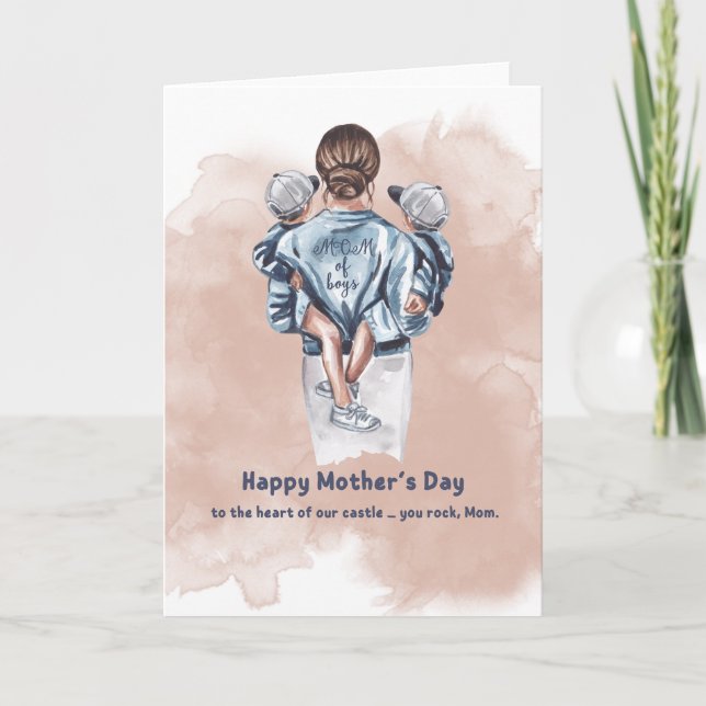 Mom of Boys Watercolor Mother’s Day Card Karte (Vorderseite)