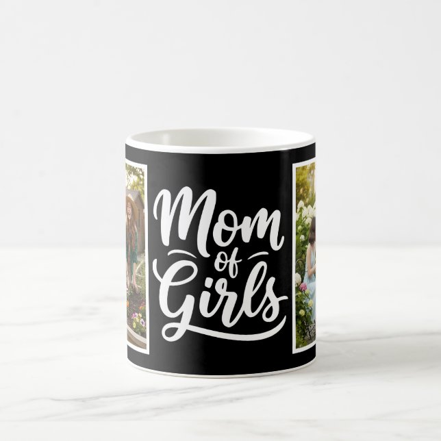Mom of Girls Brush Script 2 Photo Black and White Kaffeetasse (Mittel)