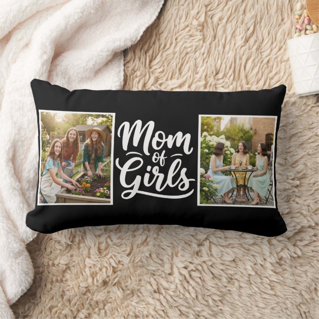 Mom of Girls Brush Script Double Photo Black White Lendenkissen (Decke)