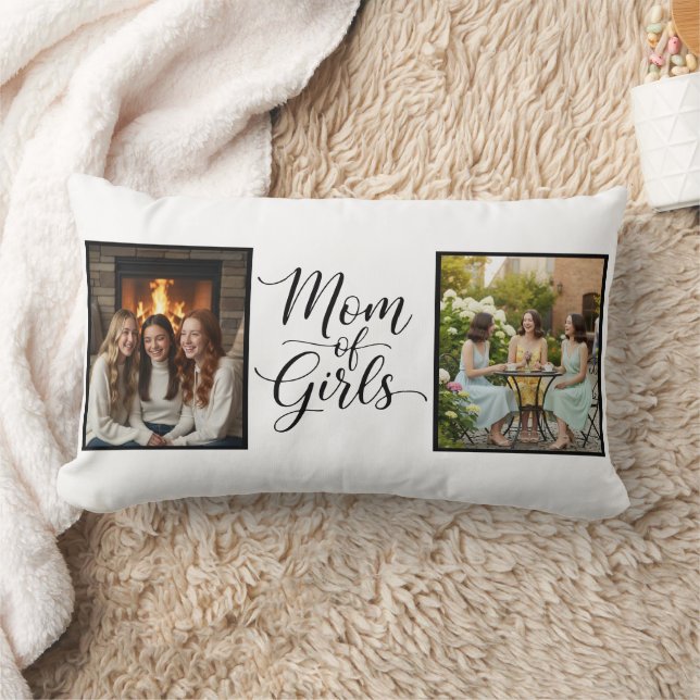 Mom of Girls Modern Elegant Script Double Photo Lendenkissen (Decke)