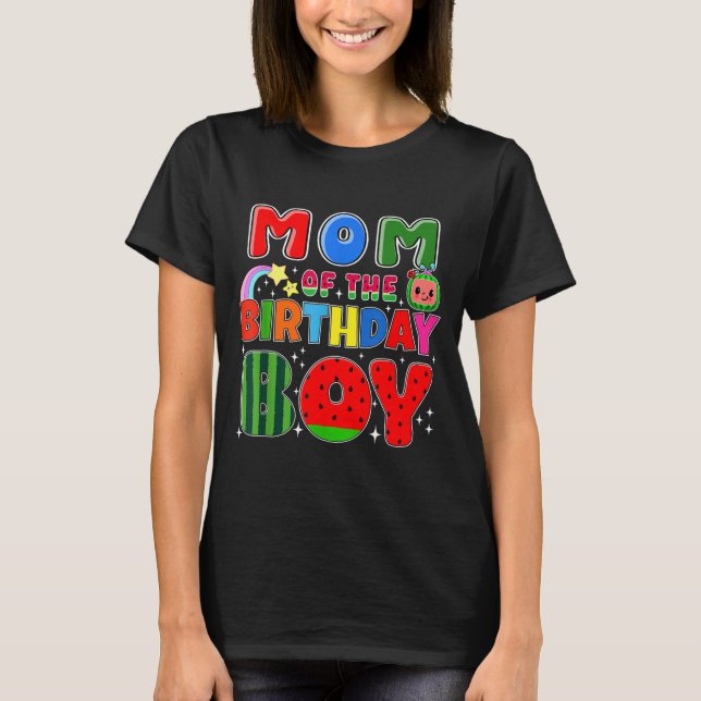 Mom Of The Birthday Boy Melon Family Matching Funn T-Shirt (Vorderseite)